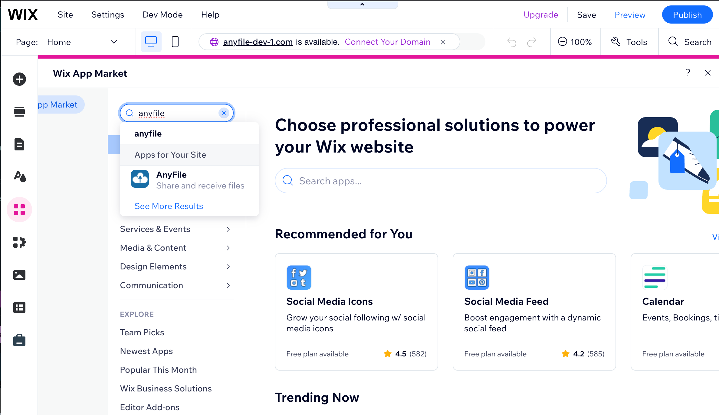 Find AnyFile in the Wix marketplace