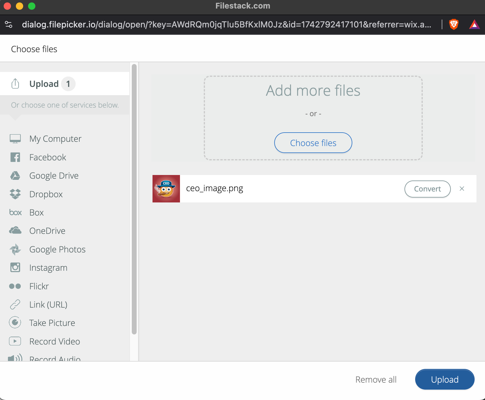 Click Upload